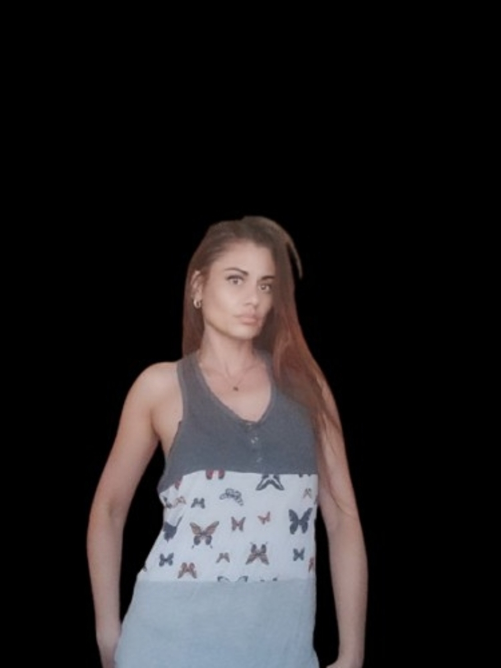 Women's Gray and White Butterfly Tank Top - Unbranded
